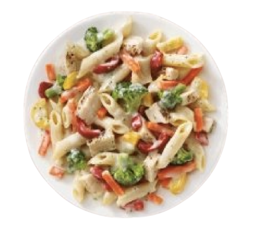 Pasta plate with sauce and vegetables